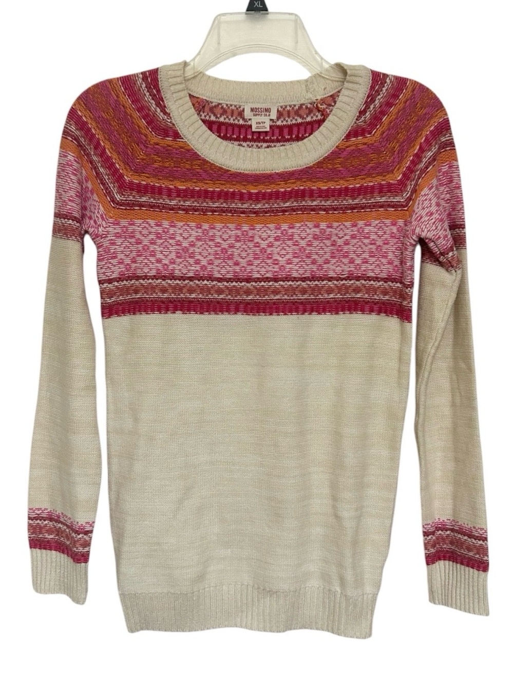 Mossimo Supply Co. Cream Pink  Nordic Fair Isle sweater Crew Neck Sweater Sz XS